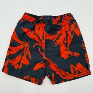 Tea Collection Boys Mid Length Swim Trunks Navy, Red Orange 18-24 months EUC